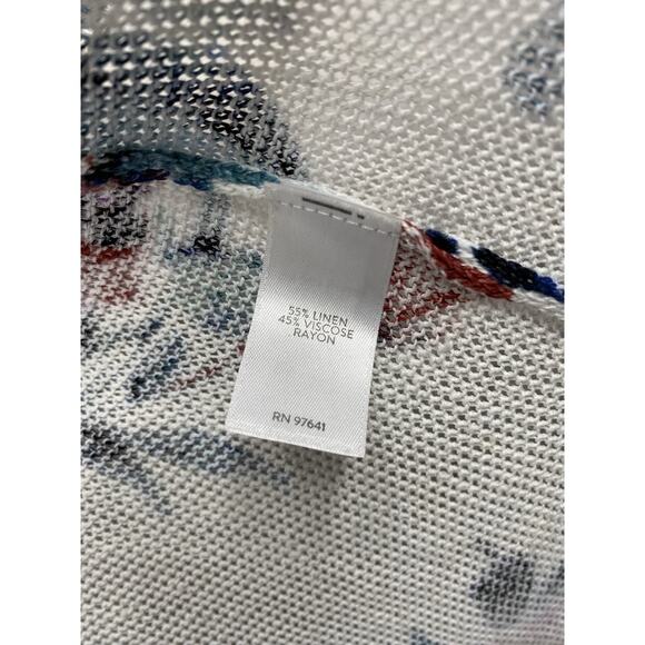 J Jill Cardigan Womens XLP Linen Blend White Floral Boho Tunic Open Knit Relaxed - Picture 12 of 12